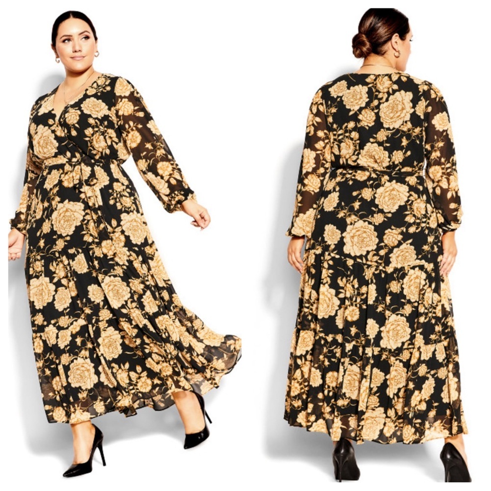 City ChicLuxe Floral Maxi Dress - caramel